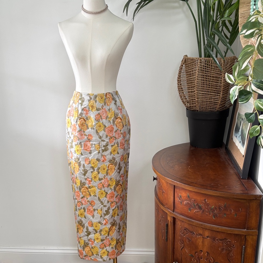 Jacquard vintage Floral Print Women's Skirt S